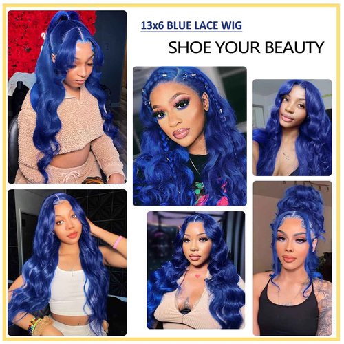 ELFSECRET Blue Lace Front Wigs Human Hair Body Wave 13x6 Hd Lace Frontal Wig Human Hair 180% Density Dark Blue Wig Human Hair for Black Women Royal Blue Wear And Go Glueless Wigs Pre Plucked 20 Inch