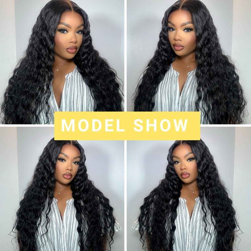 SupWig Deep Wave Lace Front Wigs Human Hair 13x4 HD Lace Wig for Black Women Pre-Plucked 200 Density Soft Glueless Raw Human Hair Natural Color 26 Inch