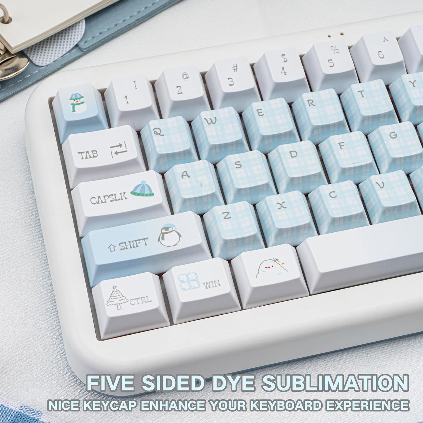 145 Keys PBT Keycap Cherry Profile, Light Blue White Black Bow Aesthetic Dye Sublimation Gaming Custom Keycaps for ANSI/ISO Layout Mechanical Keyboards