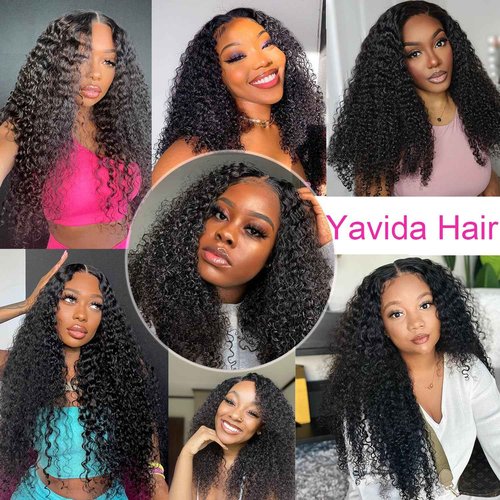 Yavida U Part Wig Human Hair Curly U Part Human Hair Wig 180% Density Unprocessed Virgin Human Hair U Part Wigs for Black Women Full Head Glueless Curly U Part Wig Human Hair Natural Black 26 Inch