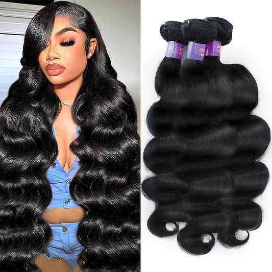 14A Human Hair Bundles 20 22 24 Inch Body Wave Bundles Human Hair 100% Unprocessed Brazilian Virgin Hair Body Wave 3 Bundles Human Hair Extensions for Women Natural Color Quick Weave