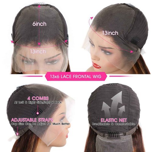 Lemoda Outlet Deals 13x6 Highlight Ombre Lace Front Wig Human Hair 180 Density 22 Inch Straight Transparent Lace Pre Plucked Honey Blonde Human Hair Wigs for Women P4/27 Color