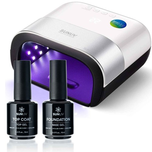 SUNUV SUN3 Professional UV Light for Nails with Top Coat Base Coat Set