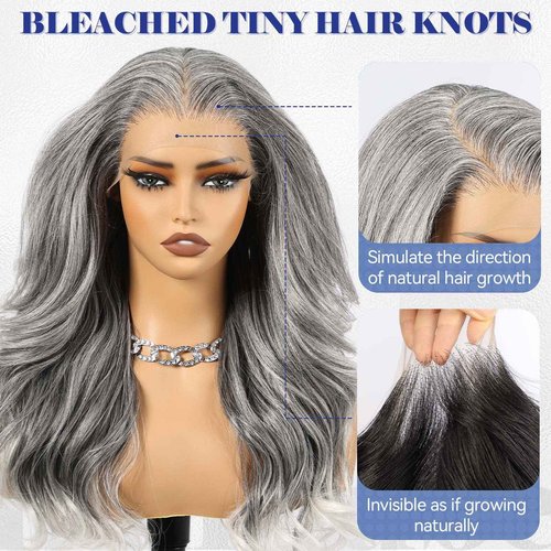 HAIRCUBE 13x6 HD Synthetic Lace Front Wig, 24 Inch Gray Long Curly Layered Wigs, Natural Density Hairline Glueless Wigs for Women Daily Use