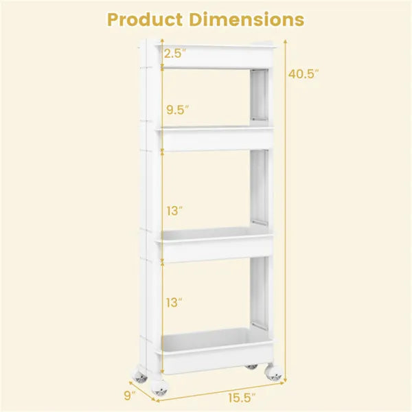 4-Tier DIY Rolling Storage Cart, 15.5 X 9 40.5 With Detachable