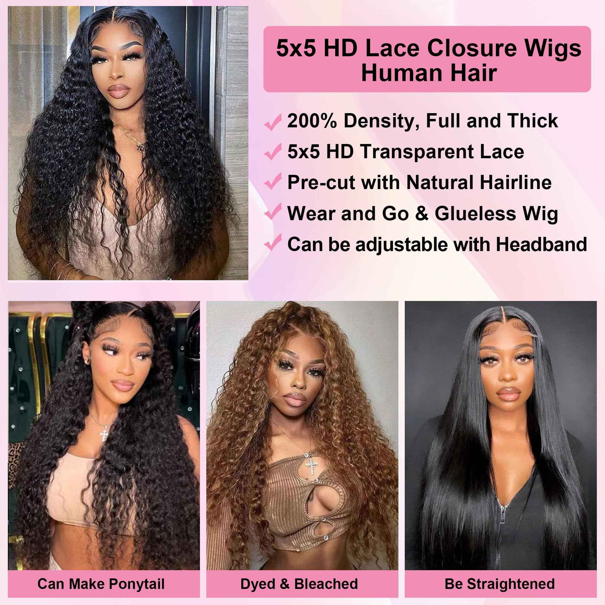 26 Inch Wear and Go Glueless Wigs Human Hair Pre Cut 200% Density Water Wave 5x5 HD Lace Closure Wigs Human Hair with Baby Hair Pre Plucked Natural Hairline Wet and Wavy Wig for Women
