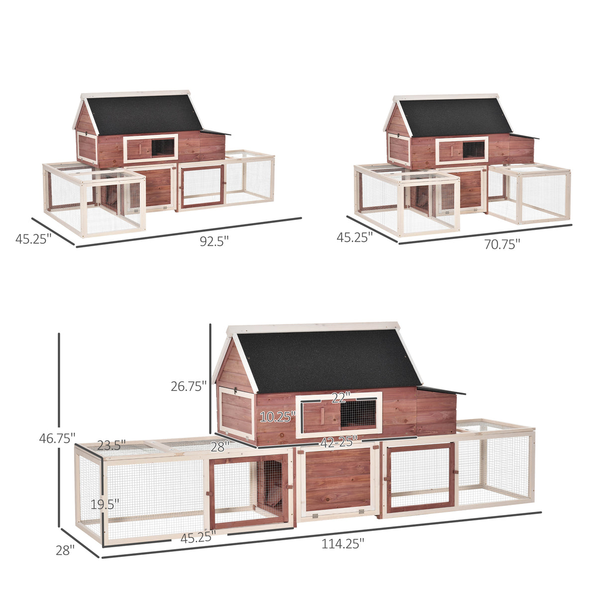 Wooden Chicken Coop with Nesting Box & Ramp - Outdoor Poultry Cage, Double Runs