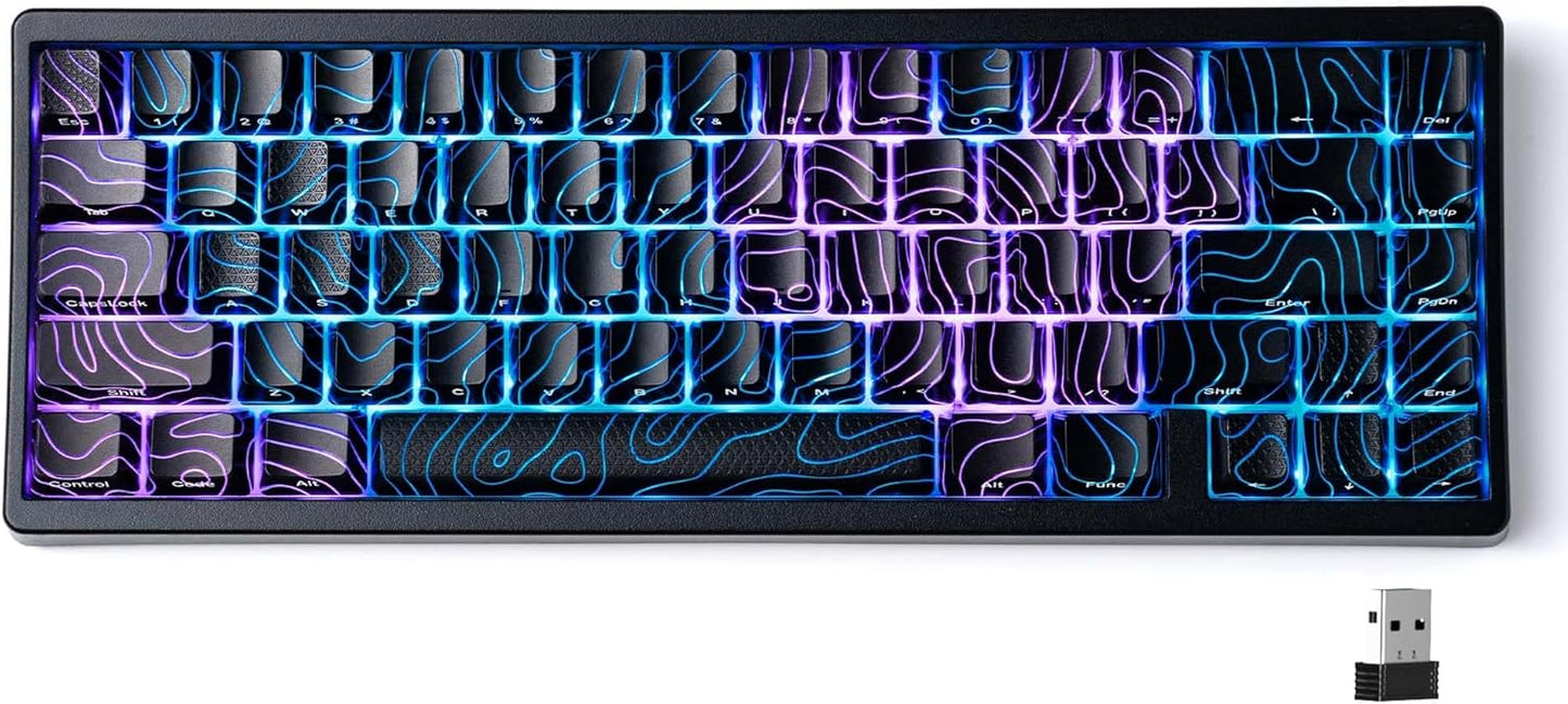 XVX M67 Wireless 60% Percent Keyboard, QMK/VIA Topographic Gaming Keyboard, Tri-Mode Thocky Creamy Mechanical Key Board, Hot Swappable Gasket Mount RGB IMD Tech for Win/Mac, Miami Theme, White