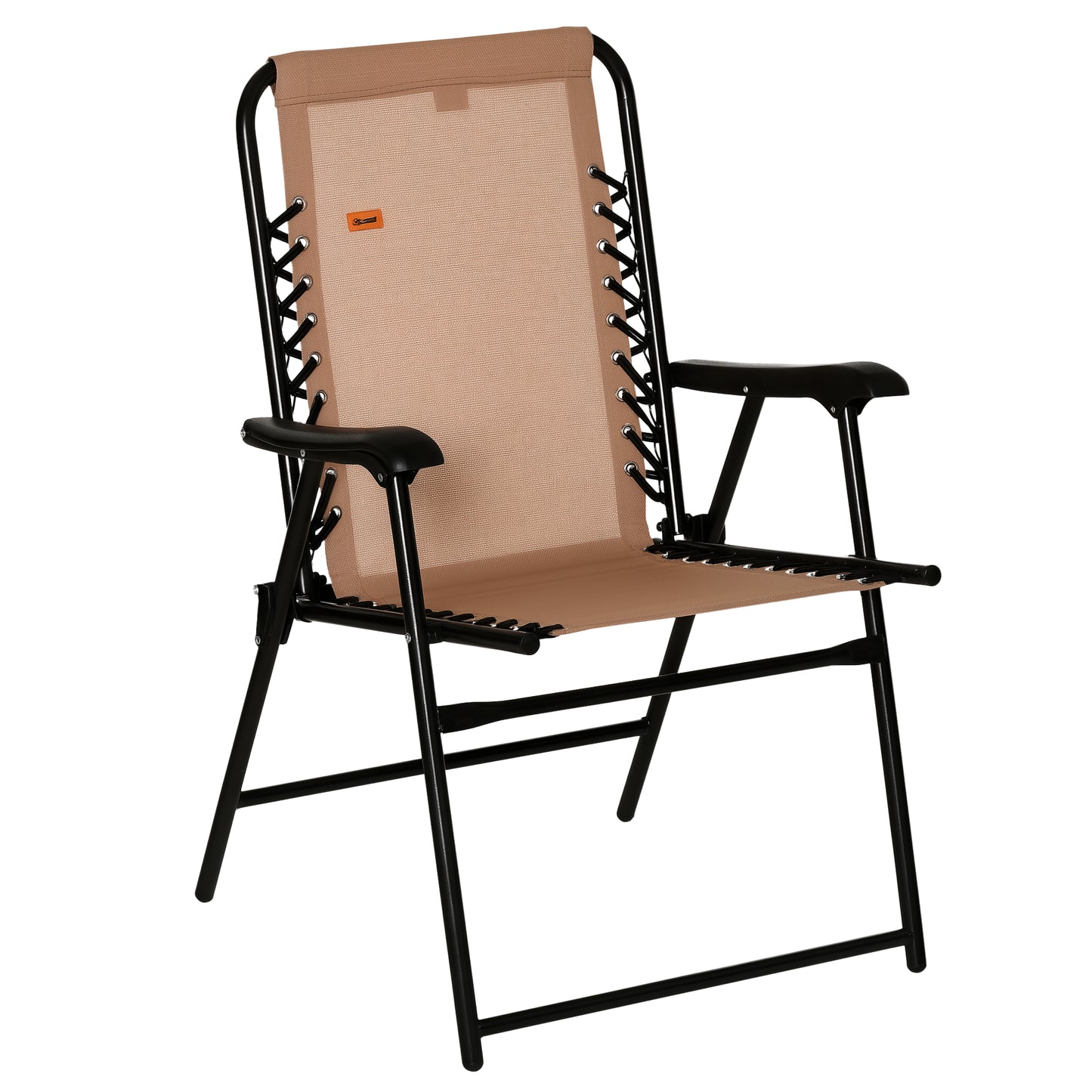 Folding Patio Chair - Portable Bungee Sling with Armrests, Beige