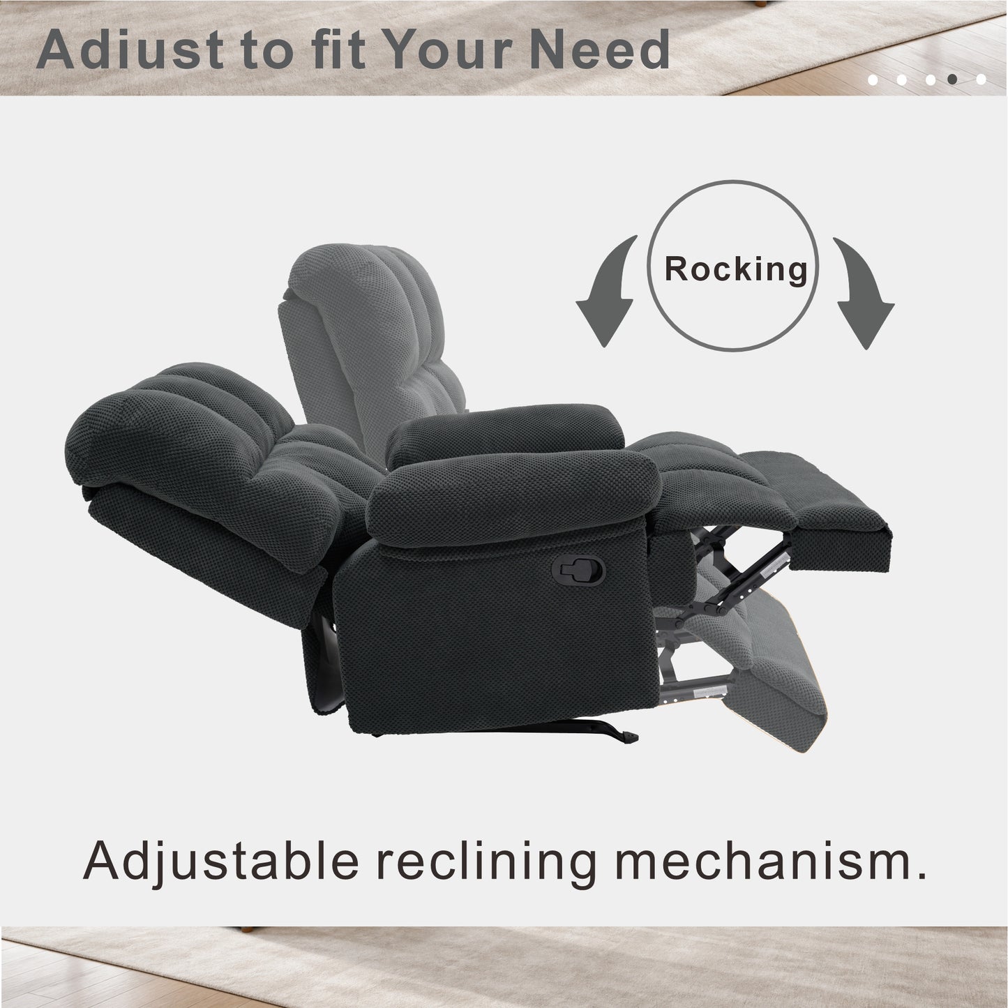 Modern Manual Rocker Recliner Chair - Dark Gray Upholstery