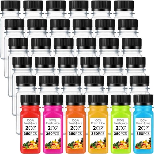Sliner 350 Pcs 2oz Clear Plastic Bottles Mini Juice Bottle with Screw Lid Small Empty Reusable Liquid Vial Freezer Beverage Container Leak Proof for Juice Milk Water