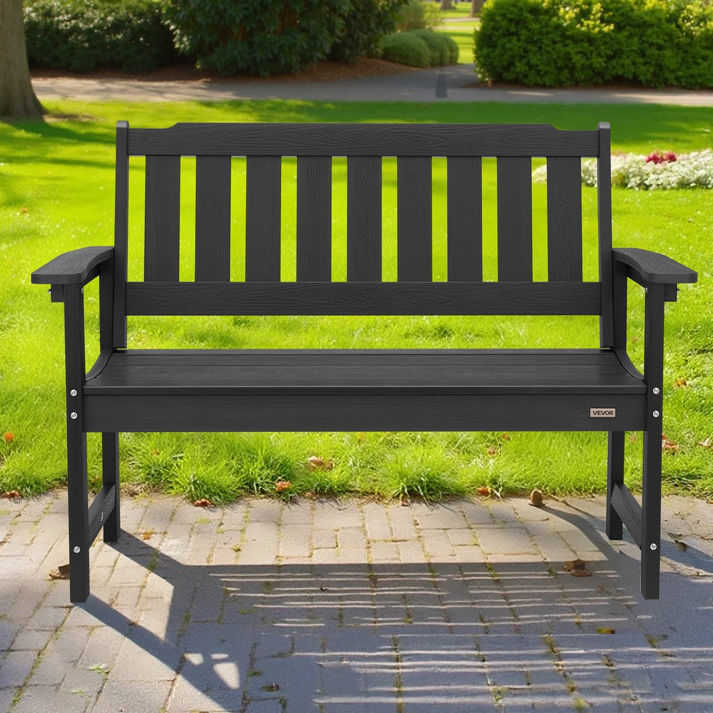 Weatherproof Outdoor Garden Bench 50.5 Inch Black Plastic Patio Seating