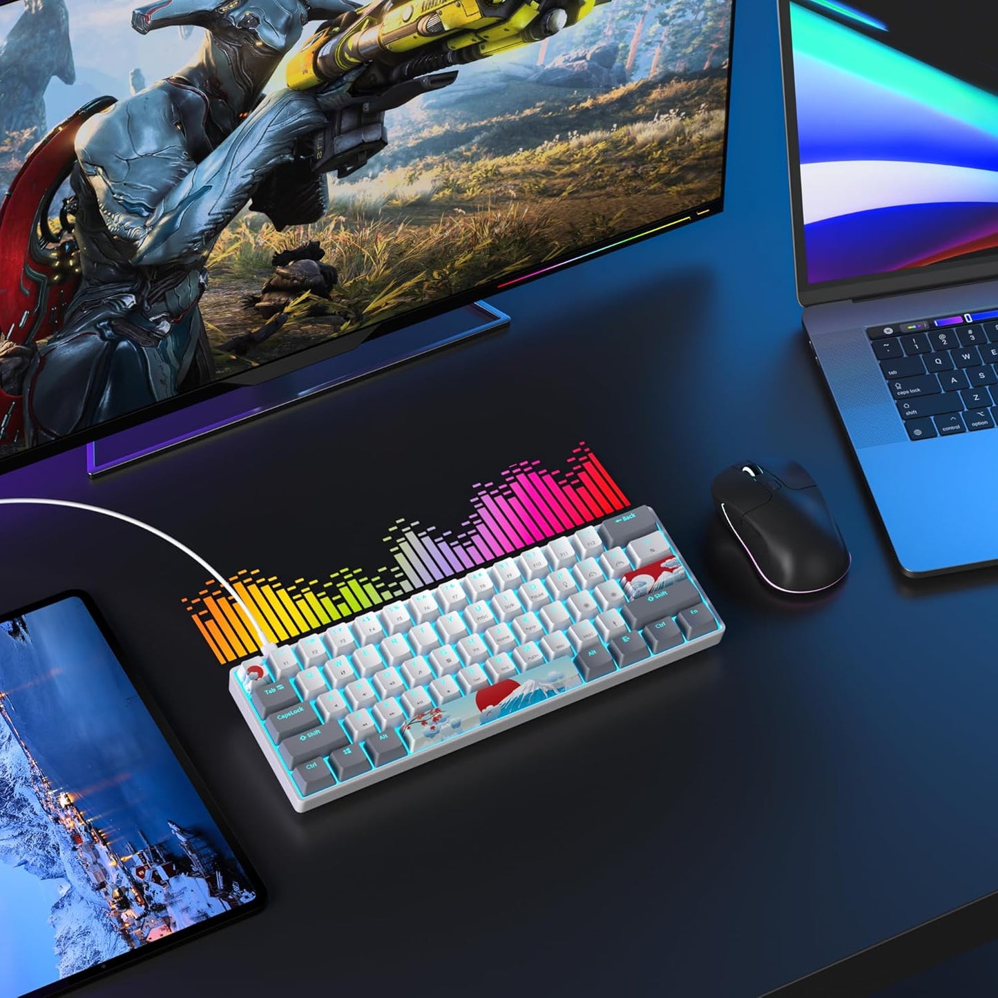 60 Percent Gaming Keyboard 60% Mechanical Keyboard LED Backlit Ultra Compact Wired Keyboard with Red Switch for Windows Laptop Gamer(61 Blue Samurai)