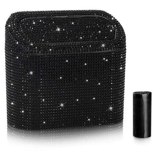 Accmor Bling Car Trash Can with Lid, Mini Vehicle Garbage Organizer Storage Bin Dustbin, Sparkling Crystal Rhinestone Holder Container with 30pcs Garbage Bags Car Accessories