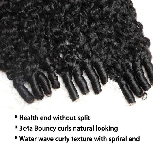 Sinuowei 3c4a Burmese Curly Bundles Human Hair Weave Water Wave Curly Quick Weave Sew in Hair Extensions with Spiral End for Women Natural Black 3 Bundles Mixed Length 18 18 18 Inches
