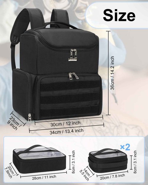 Relavel Tattoo Travel Case, Large Tattoo Bag Backpack with 3 Clear Bags for Tattoo Stencil Printer, Equipment and Supplies Travel Carring Case with Adjustable Dividers & Easy to Clean Lining, Black