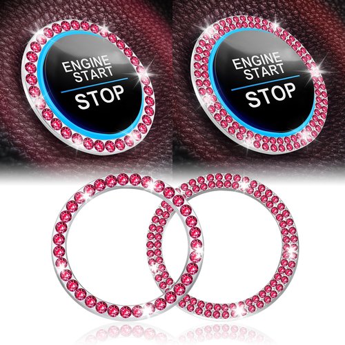 LivTee 2 PCS Crystal Combinatorial Rhinestone Car Engine Start Decoration Ring, Push to Start Button Cover Sticker, Bling Car Interior Accessories for Women, Automotive Decals, Red