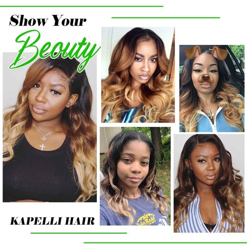 Kapelli Ombre Human Hair Bundles Body Wave (T1B/4/27,18" 20" 22") 10A 100% Brazilian Virgin Remy Hair Bundles 3 Tone Black to Blonde Human Hair Weave
