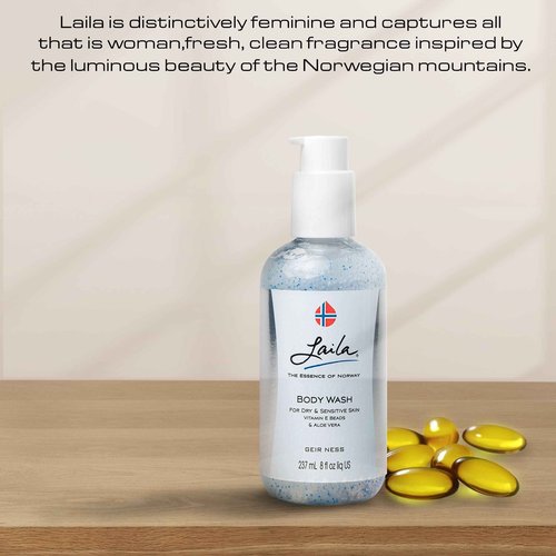 Geir Ness Laila Body Wash - Nourishing and Moisturizing Shower Gel - With Vitamin A and E - For Dry And Sensitive Skin - Rich and Fragrant Body Cleanser For Women