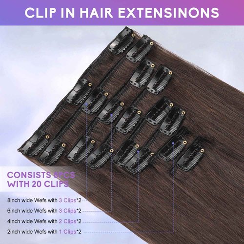 ZNXDJXE Dark Brown Clip in Hair Extensions Real Human Hair Invisible Seamless Remy Human Hair Clip in Extensions for Women 24 Inch 120g, 8pcs Per Set with Double Weft