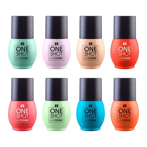 LACCOVER ONE SHOT - NAIL POLISH GEL SET TROPICALIA COLLECTION, 8 COLORS, 1/2 Fl Oz each one, by NAIL FACTORY