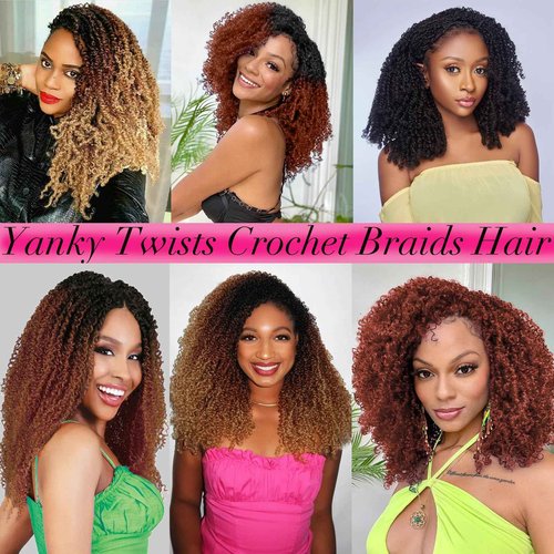 Unionbeauty 14 Inch Pre-looped Yanky Twists Crochet Braids Hair 8 Packs Pre-twisted Micro Passion Twist Crcochet Hair Ombre Brown Spring Twists Synthetic Marlybob Crochet Braids Hair Extensions 1B/30#