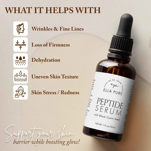 ELLA PURE Anti-Aging Serum for Face – Triple Peptide + Hyaluronic Acid Facial Serum for Women – Wrinkle & Skin Brightening, Anti-Wrinkle, Skin Tightening, Night Face Serum