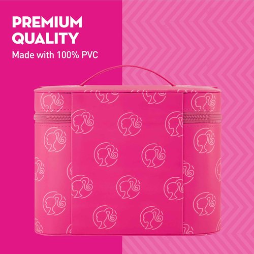 Barbie Large Women's Makeup Bag, Two Zipper Travel Cosmetic Zipper Pouch Organizer with Logo, Pink