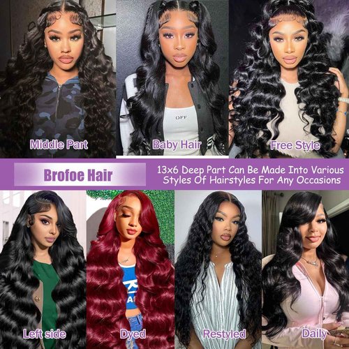 Brofoe 13x6 Lace Front Wigs Human Hair 200 Density Body Wave HD Lace Front Wigs Human Hair Pre Plucked Natural Color Glueless Wigs for Women 16 Inch