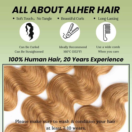ALHER Color #27 Honey Blonde Single Bundle Body Wave 24 Inch, Blonde Bundles Human Hair Sew In Weave Wavy Bundles for Black Women, 12A 100% Unprocessed Brazilian Virgin Remy Hair Soft Thick