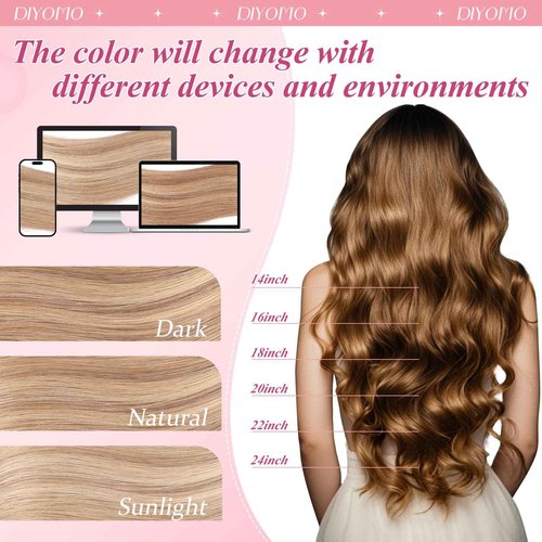 DIYOMO I Tip Hair Extensions - Human Hair,#16/22 Light gold highlighted blend 16 Inch For Women Soft & Natural Itip Human Hair Extensions 50g 70s