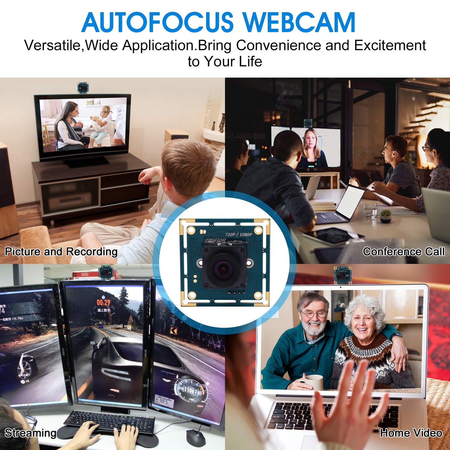 1080P USB Camera Module Autofocus High Speed Webcam Board for Computer Mini UVC USB2.0 PC Camera Industrial CCTV Lightburn Camera OV2710 High Frame Wide Angle 100fps USB with Camera for Laptop