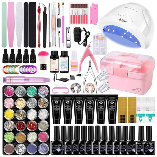 MeiBoes Gel Nail Polish Kit for Women with 6 Colors Extension Poly Nail Gel set, 48W UV Lamp, 12pcs nail polish set with Base Coat and Top coat,Professional Manicure Tool for Home DIY Salon