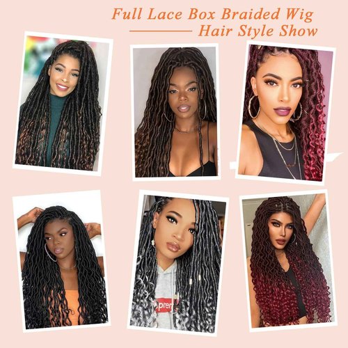 ROSEBONY 36" Full Lace Goddess Faux Locs Wig for Black Women Premium Hand-Braided Japanese Synthetic Fiber Wigs with Baby Hair Glueless Design Goddess Inspired Style Wigs with Curly Ends