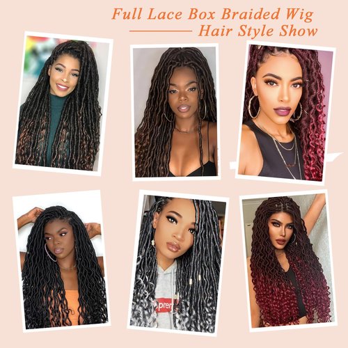 ROSEBONY 36" Full Lace Goddess Faux Locs Wig for Black Women Premium Hand-Braided Japanese Synthetic Fiber Wigs with Baby Hair Glueless Design Goddess Inspired Style Wigs with Curly Ends