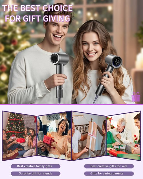 Hair Dryer, 15000RPM High Speed Ionic Hair Dryer for Fast Drying, Professional Lightweight with Magnetic Nozzle, 5 Temperatures and 2 Speeds, Low Noise, Suitable for Travel and Home Use