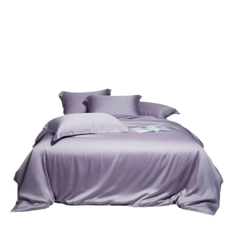 Lyocell Bed Sheet Quilt Cover Set - Summer Ice Silk Solid Color Bedding