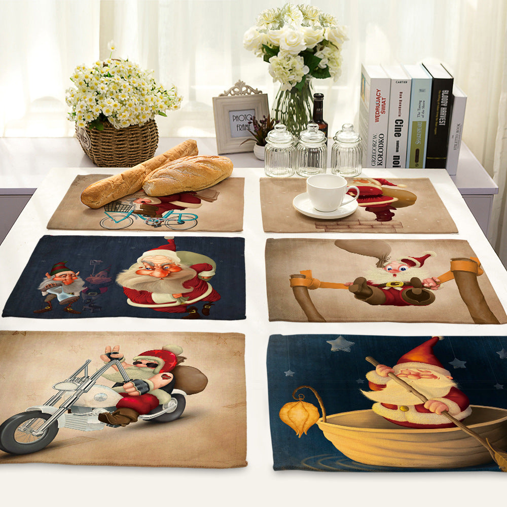 Santa Claus Printed Cotton Linen Placemat - Modern Kitchen Table Decor