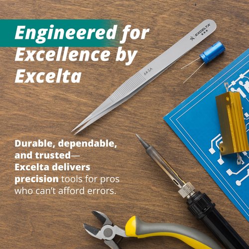 Excelta 64-SA Precision Tweezers, Straight Fine Tip, 4.75" Anti-Magnetic 316L Neverust Stainless Steel, Serrated Handle, ESD-Safe, Swiss-Made Tool for Electronics, Lab Use, Cleanroom & Forensics