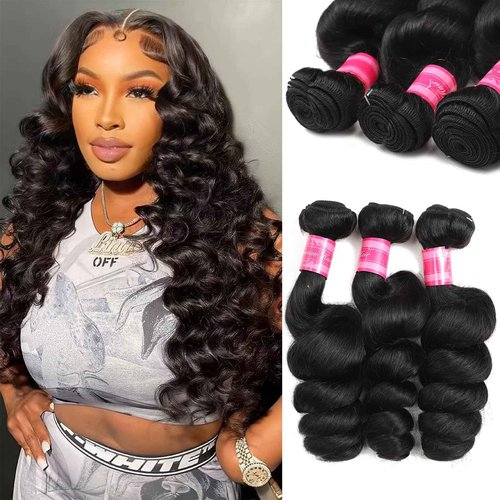 Beauty Queen 16A Human Hair Loose Wave Bundles 16 16 16 Inch 100% Unprocessed Brazilian Virgin Hair 3 Bundles Quick Weaves Hair Extensions Natural Black