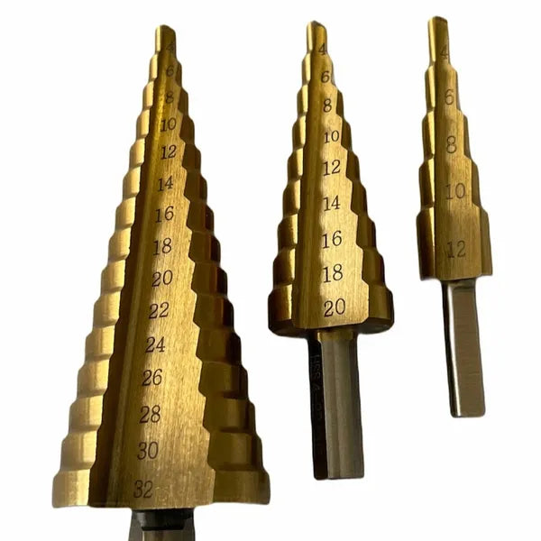 3-Piece Metal Step Drill Bit Set with Hex Handle for Metal Plastic Wood