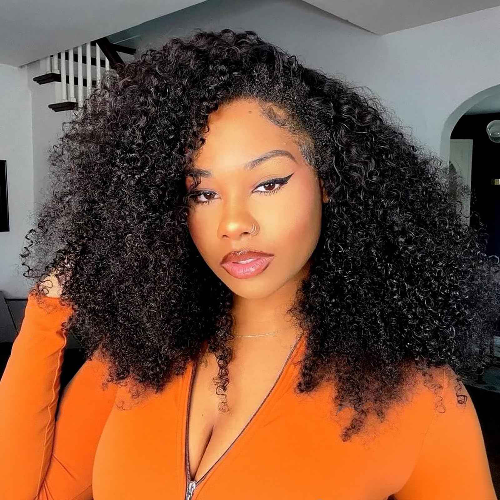 Kinky Curly Half Wig Human Hair 220 Density 3 In 1 Seamless Flip Over Half Wigs Wear Go Glueless Wigs Human Hair With Drawstring Beginner Friendly Curly Half Headband Wig Human Hair For Women 20 Inch