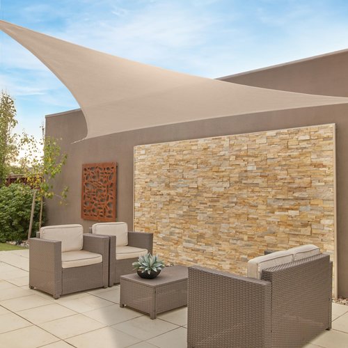 Coolaroo Coolhaven Shade Sail Kit - 95% UV Block Breathable Outdoor Sun Shade with Stainless Steel Hardware for Patio, Deck, Garden, or Pool, 18 ft Triangle, Sahara