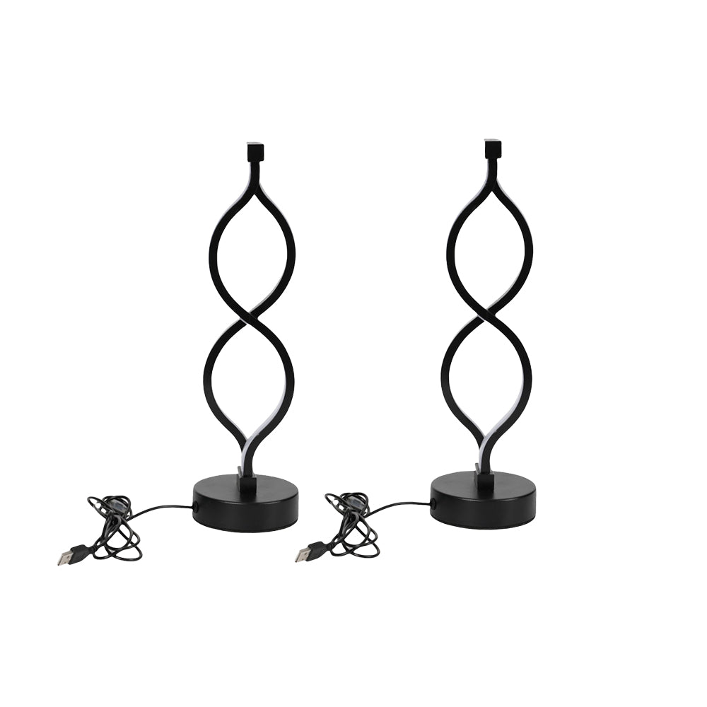 2-Pack Modern Wave USB Desk Lamp with 3-Color Dimmable Lighting for Bedroom