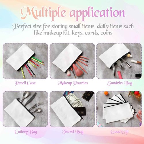 Fainne 100 Pack Canvas Makeup Bags Bulk 7.1 x 4.3 Inch Blank DIY Craft Canvas Pencil Pouch Pencil Case Multi Purpose Travel Toiletry Zipper Pouch Cosmetic Bags for Stationary Storage(Beige)