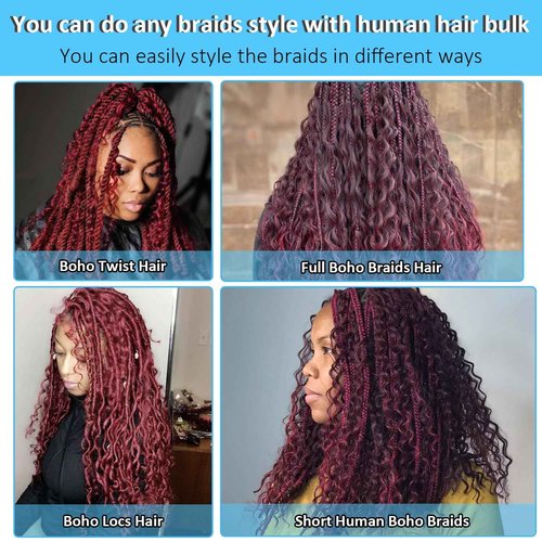 99J Human Braiding Hair 22 Inch 100g Burgundy Deep Wave Bulk Human Hair For Braiding Boho Braids Wine Red Human Braiding Hair Water Wave Human Hair For Braiding Micro Bohemian Braids