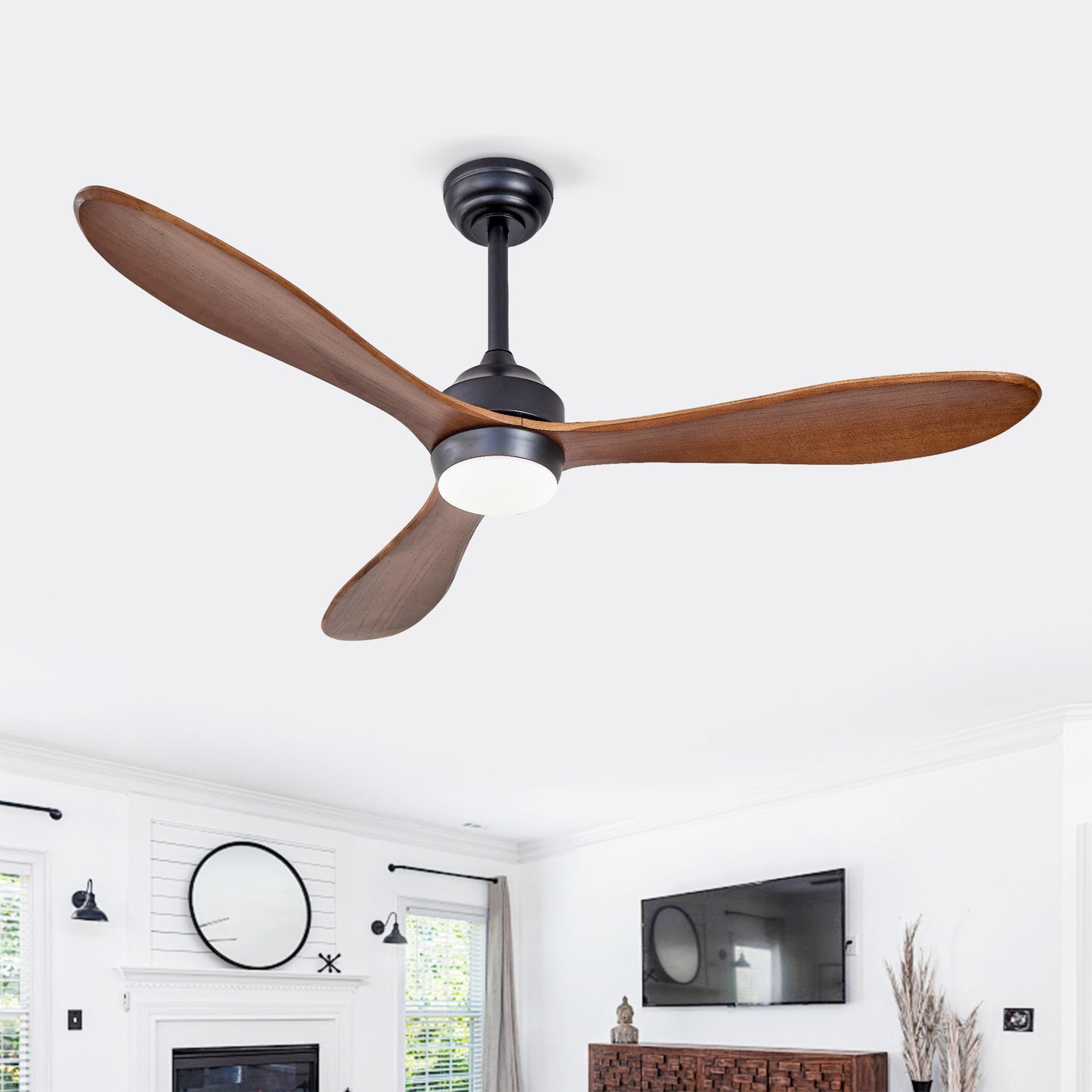 52-Inch Ceiling Fan with Lights - Quiet DC Motor, 6 Speeds, Reversible - Black