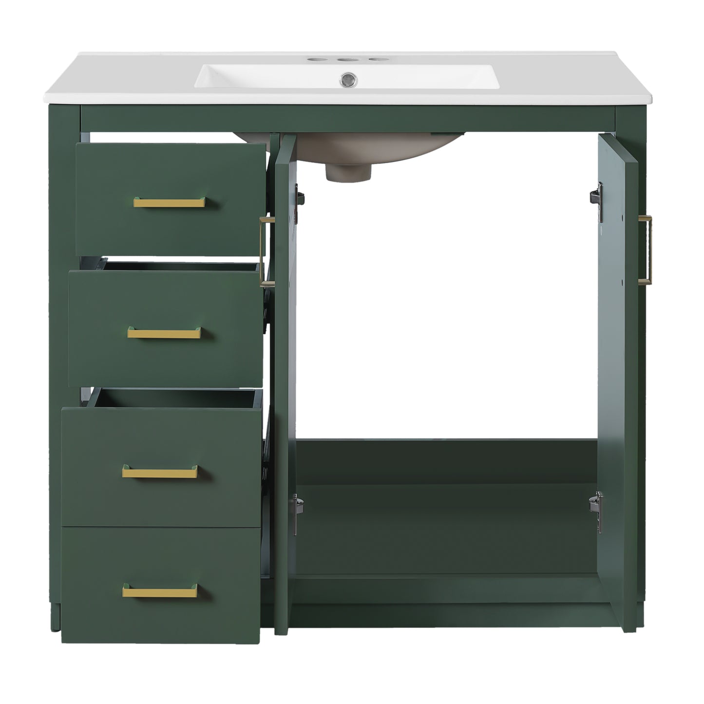 36-Inch Green Bathroom Vanity with Ceramic Sink & Storage Cabinet
