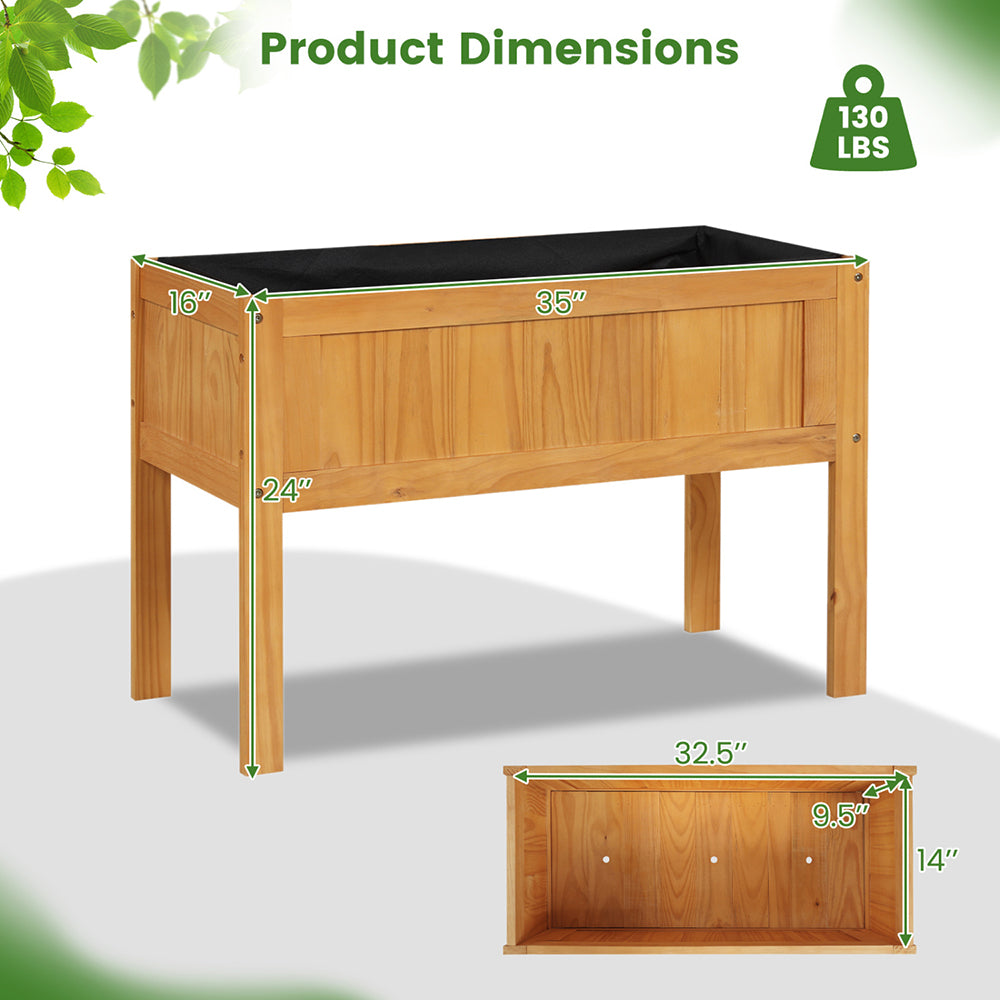 Wood Raised Garden Bed Elevated Planter Box With Liner And Drainage
