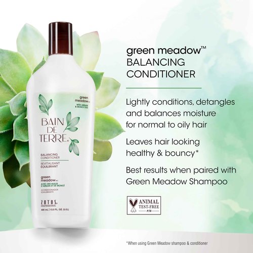 Bain de Terre Balancing Shampoo and Conditioner Set & Shine Serum | Green Meadow | Restores Optimal Balance for Normal, Oily Hair | Paraben Free | Color-Safe | 33.8 Fl Oz